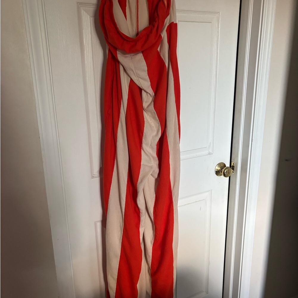Striped Orange and White Strapless Eden Jumpsuit - Picture 5 of 9